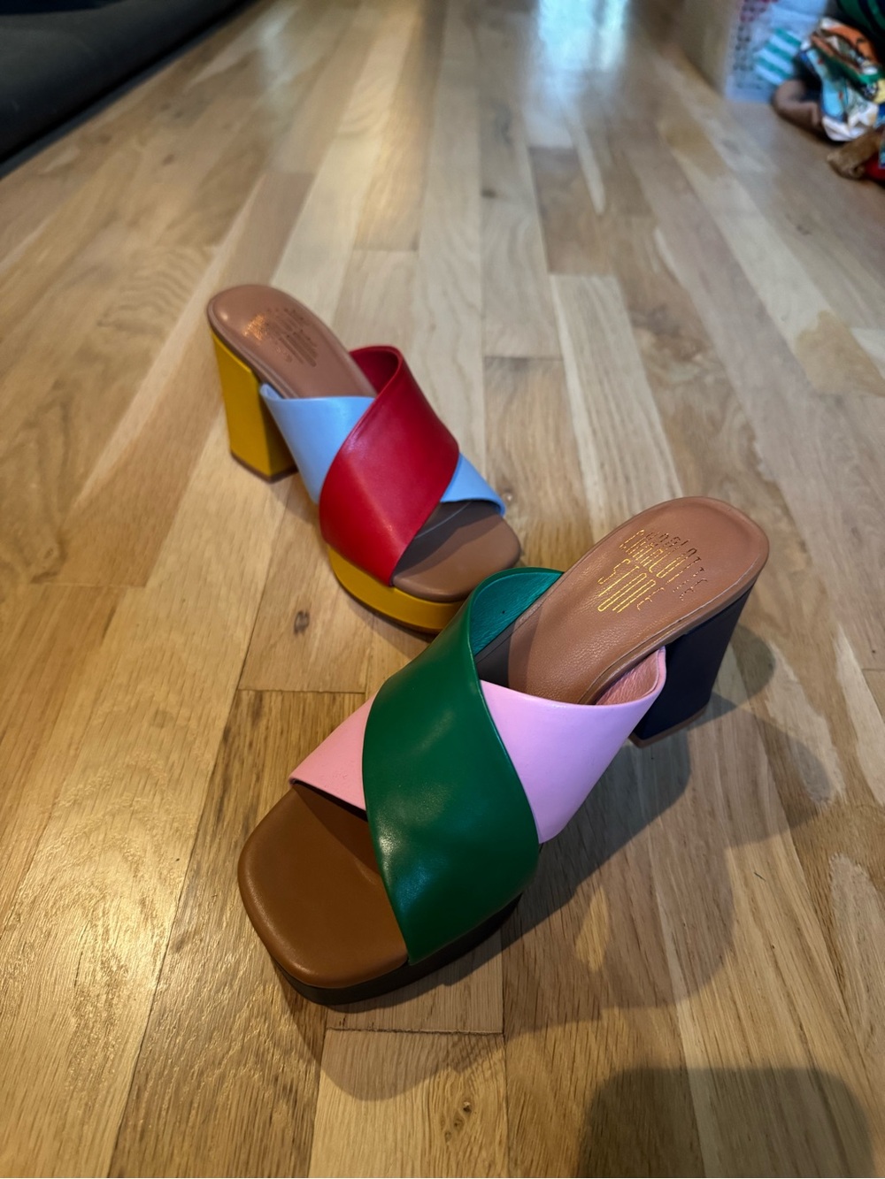 Charlotte Stone Multicolor Colorblock Leather Slide Mules “Sylvia” Mismatched - Picture 6 of 12